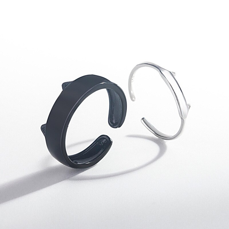 Trendiger partnerring aus edelstahl mit schwarzer und weißer katze, schlicht, süß, Ideal für studenten, offener Ring, #39