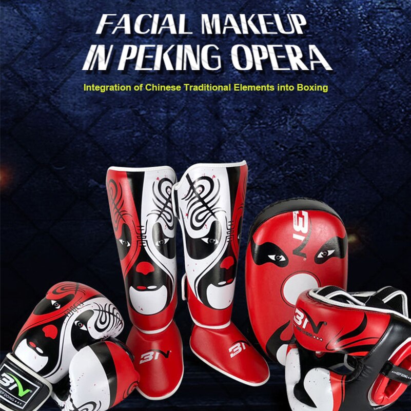 Chinese Opera Facial Makeup Boxing Shin Guards PU Ankle Protector MMA Muay Thai Kickbox Training Leg Warmers Sparring Shin Pads