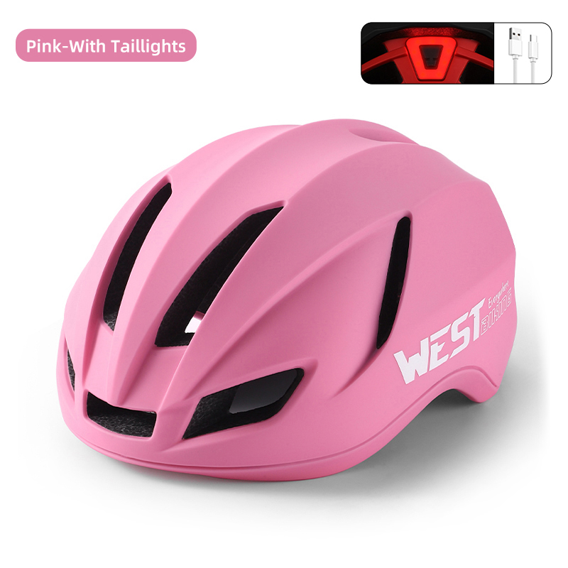 West biking aerodynamisk cykelhjelm til kvinder, integreret støbt sportssikkerhed, kc-certificeret unisex landevejshjelm med led-baglygte: M / Mørkeblå