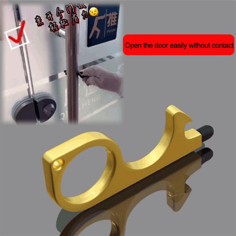 1pc bærbart metal anti-kontakt elevator åbning dørhåndtag åbner ingen berørings nøgle håndtag nøgle værktøj anti-kontakt nøglering