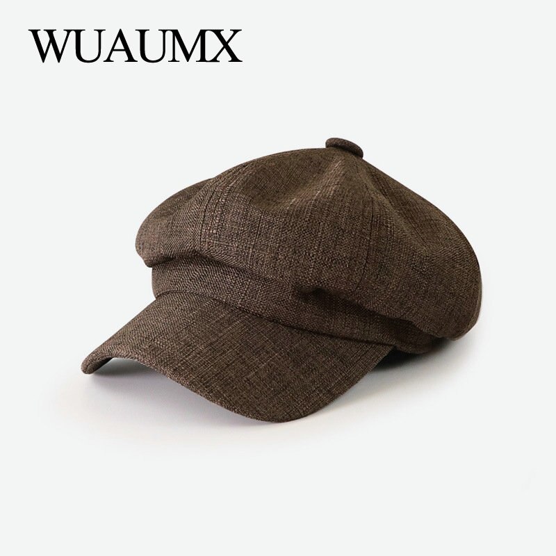 Wuaumx-sombrero octogonal para hombre y mujer, gorros Retro con visera curvada, boina de pico de pato, boina de Detective, Unisex, gorra boina de pintor