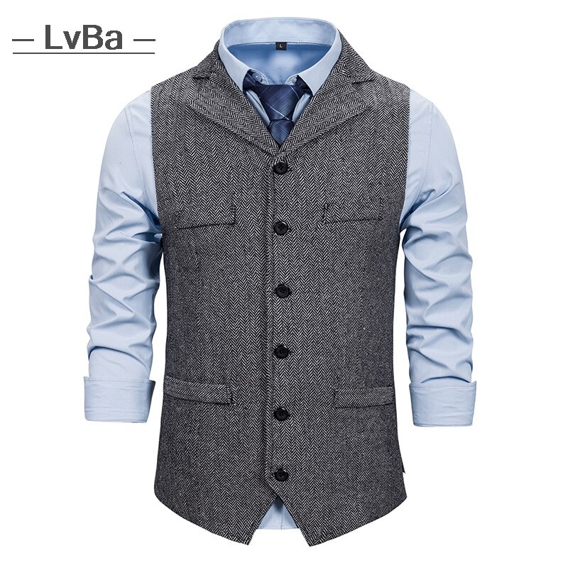 Autumn Business Vest Men's Clothing Male Lapel Casual Men Suit Vest With Pockets Vest Outerwear Chaleco Hombre