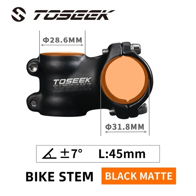TOSEEK Ultralight Aluminum Bike Handlebar Stem 6° 7° 17° 25° Degree Mtb Stem 35mm-120mm Power Mtb 31.8mm Mountain Bicycle Stem: black