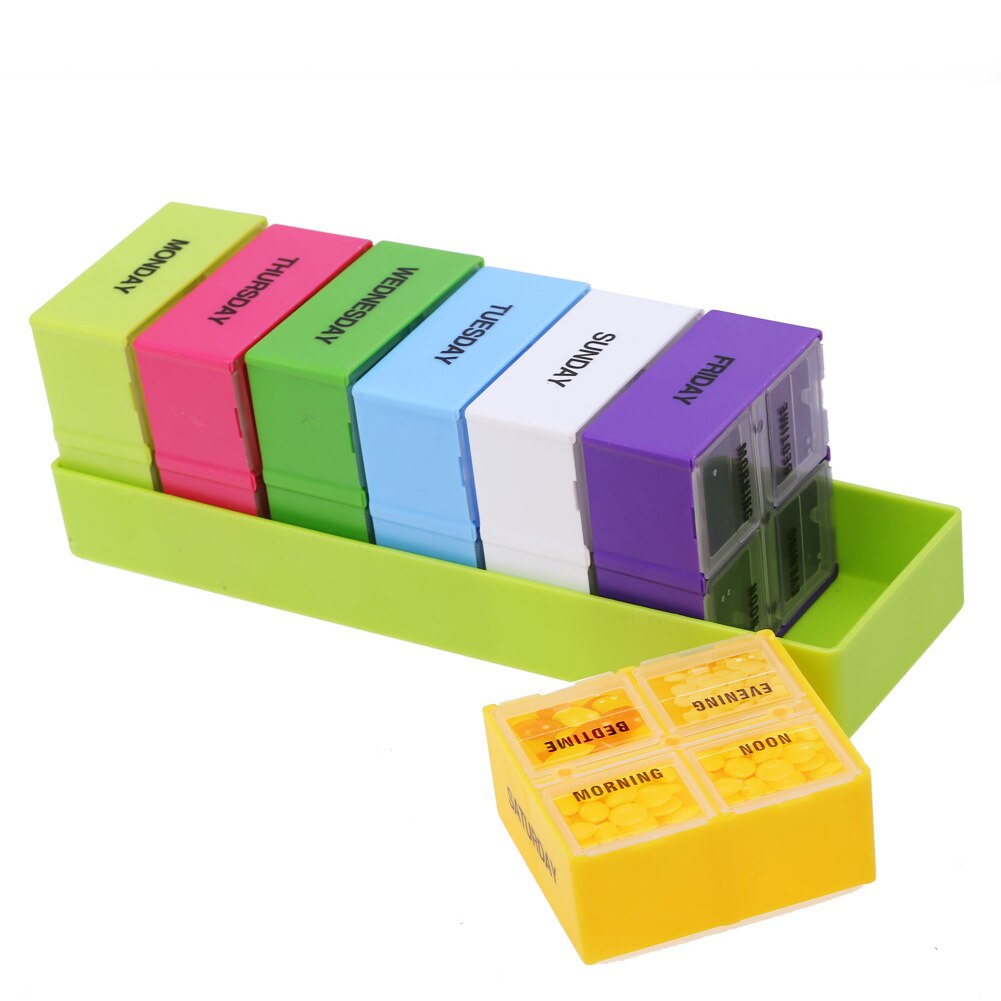 Plastic Draagbare Pillendoos Wekelijkse 7 Dagen Kleurrijke Houder 28 Slots Geneeskunde Opslag Container Tablet Dispenser Rooster Pil Case