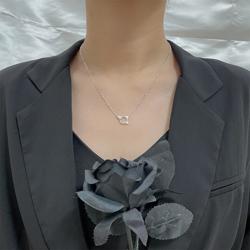 Voq Zilveren Kleur Eenvoudige Leuke Kat Zirkoon Hanger Ketting Sleutelbeen Keten Vrouwen Sieraden