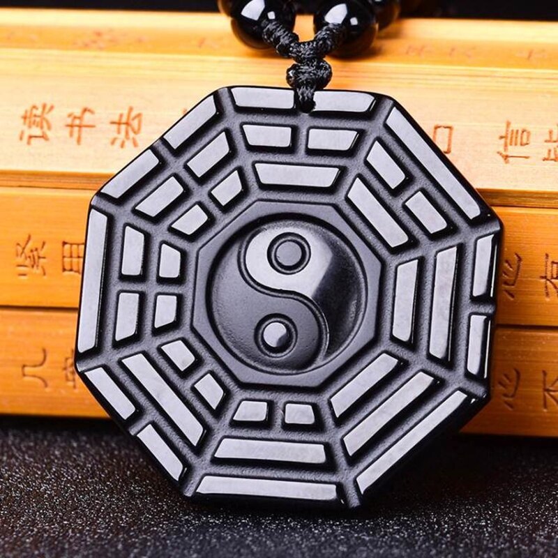 Czarny obsydian plotki Yin Yang Tai Chi naszyjnik wisiorek ręcznie rzeźbione czarne klejnot amulet na szczęście