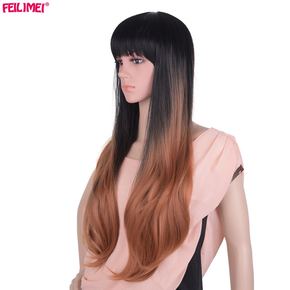 Feilimei Ombre Blonde Roze Pruik Synthetische Japanse Vezel Lange Golvend Haar Extensions 60Cm 300G Grijs Paars Gekleurde Cosplay pruiken: #2