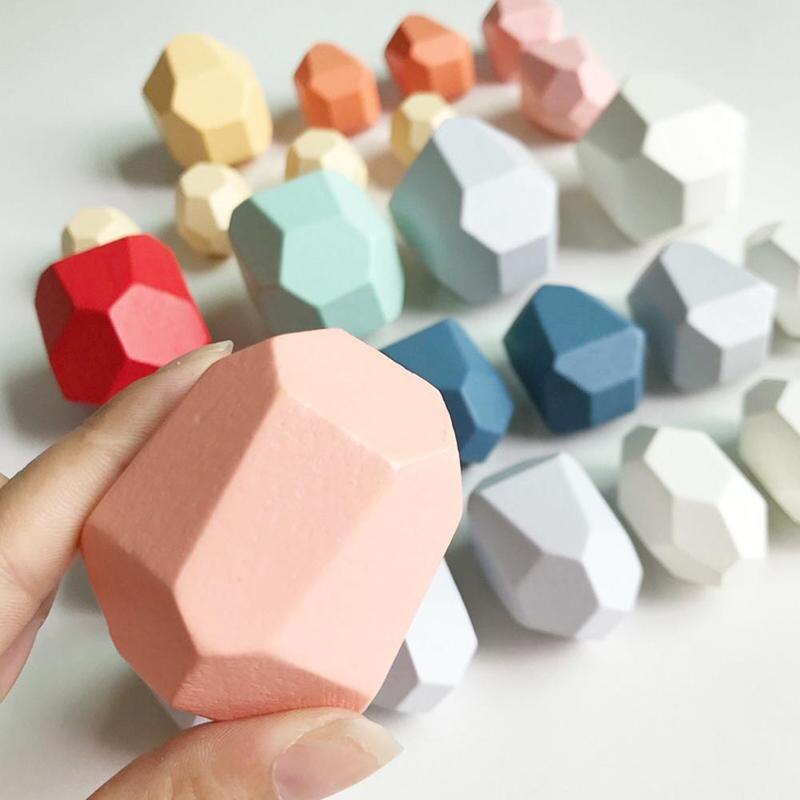 Houten Kinderen Houten Gekleurde Steen Jenga Building Stapelen Educatief Nordic Creatieve Rainbow Blok Speelgoed Stijl Gam G2B6