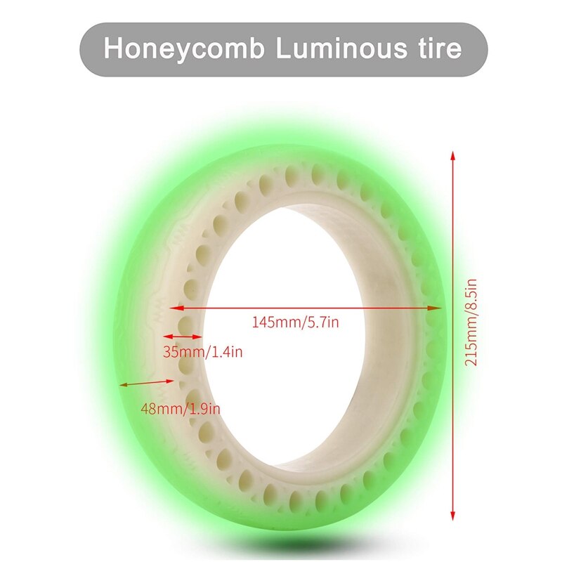 8.5-Inch Fluorescent Honeycomb Rubber Solid Tire Tubeless 1 Piece 8 1/2 For Millet M365 Electric Scooter Solid Tire