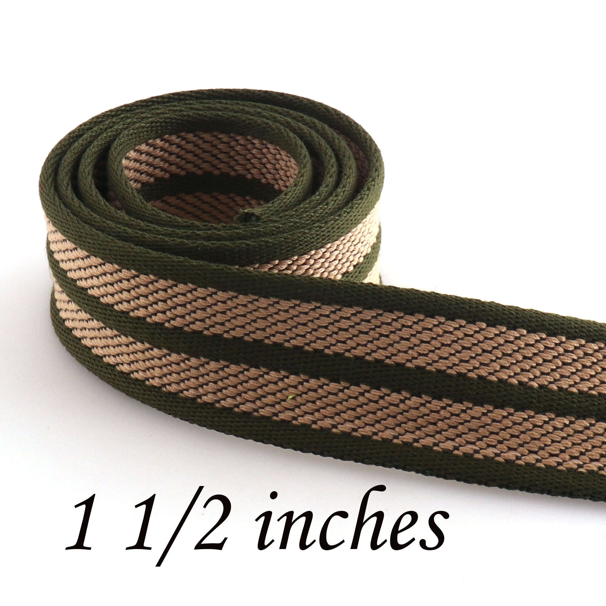 38Mm 4 Yards Groen Gestreepte Singels Geweven Katoen Riem Lanyard Nylon Tote Handgrepen Bag Purse Leash Supplies