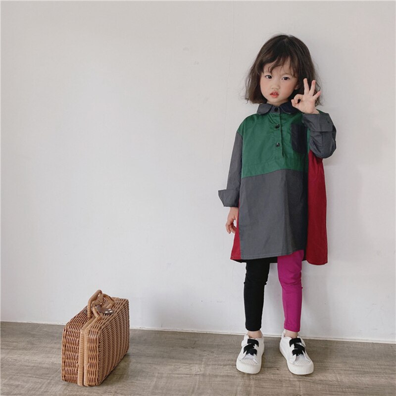 Children'S Clothes Autumn Korean Style Shirt Dress Girls Clothes Baby Pocket Top Loose Shirt Baby Clothing: 5T