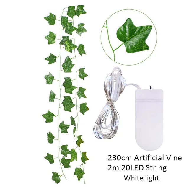 Hojas de seda, enredadera falsa, hoja verde, vid de hiedra con luces LED, guirnalda colgante para de boda en casa, flor Artificial: Color zafiro profundo