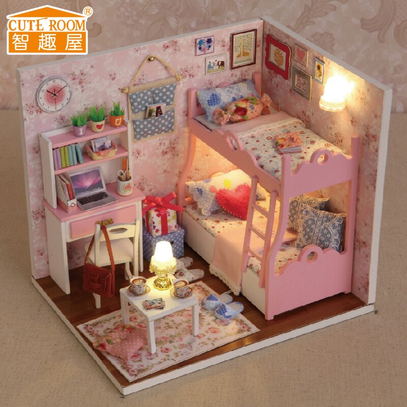 Diy miniatur dukkehus leke ansikt himmelen/stemning av kjærlighet diy blokker med møbler ledet lys bursdag  h011-h012