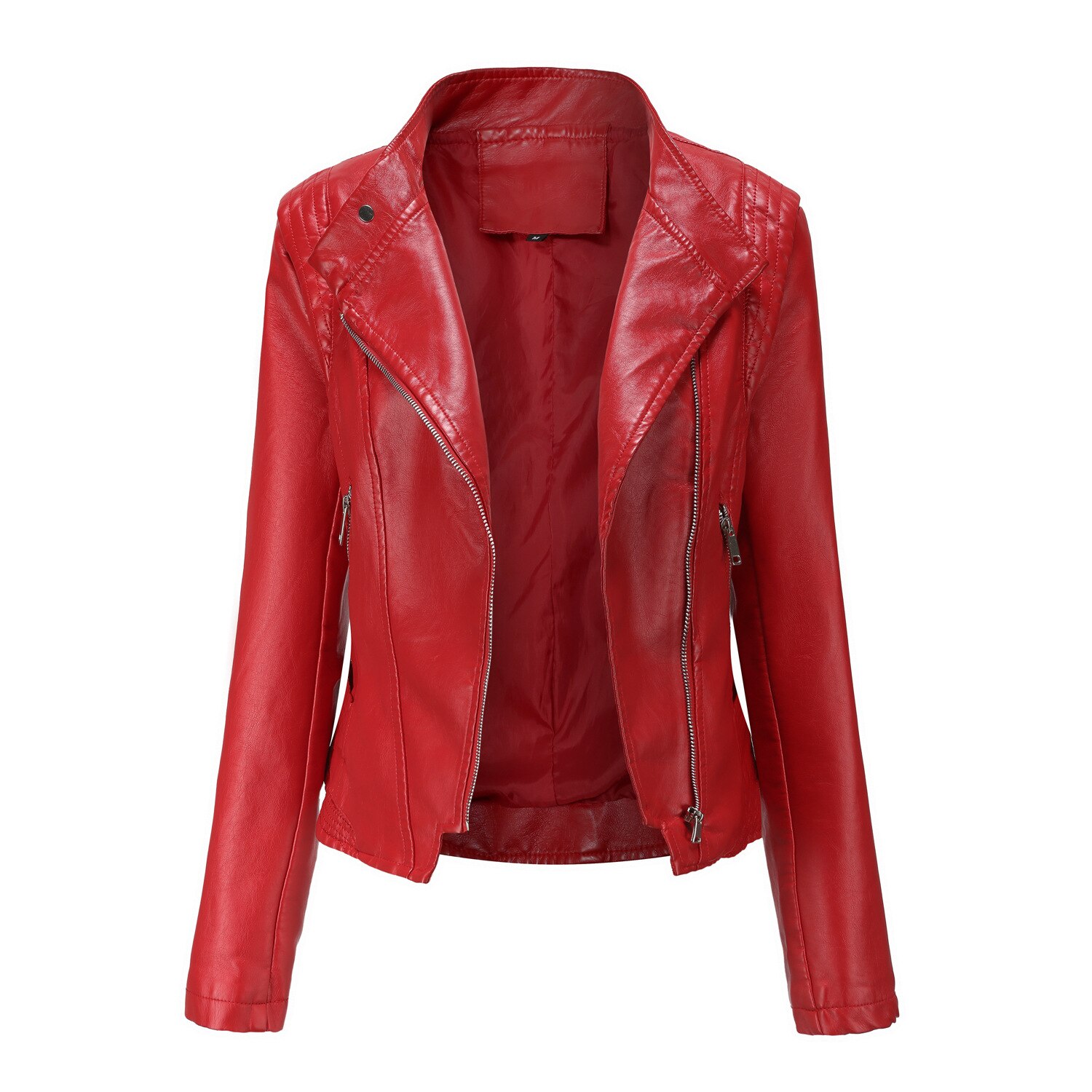 British Style Pu Lapel Women's Slim Leather Clothes Spring And Autumn Thin Long Sleeve Big Size Coat Short Jacket: G013-2 / M