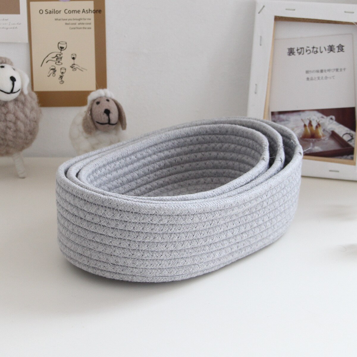 Boat-shaped Storage Basket Storage Box Desktop Sundries Storage Basket Cosmetic Porch Hand-woven Cotton Thread Storage Basket