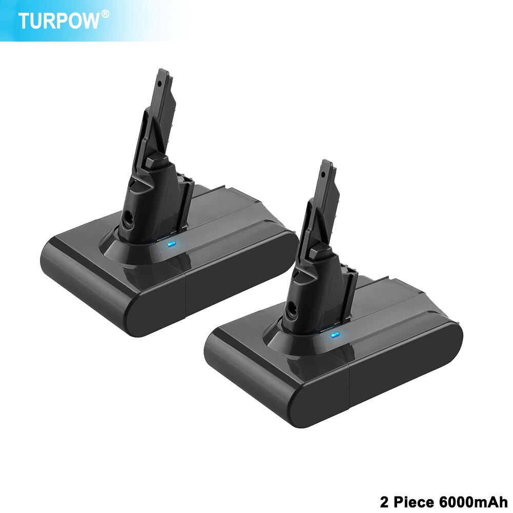 Turpow 6000mAh Rechargeable Battery 21.6V Li-lon For Dyson V7 V7 FLUFFY V7 Animal V7 Pro Vacuum Cleaner Replacement Battery: 2 PACK 6.0Ah