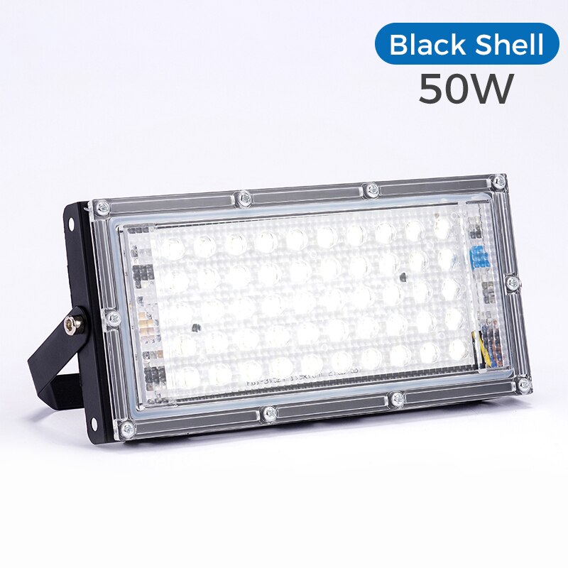LUCKYLED Led Flood Light 50w Waterproof IP65 Outdoor Led Light 220v Led Refletor Street Lamp Led Spotlight Garden Wall Lamp: Black shell 50w / Cold White