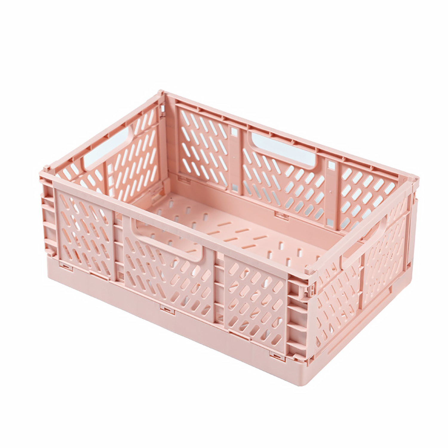 1Pcs Plastic Foldable Storage Crate Folding Basket Portable Stackable Makeup Jewellery Toys Boxes for Storage Box Organizer: L / Pink