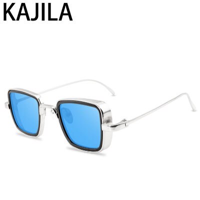 Vintage steampunk solbriller menn retro metall firkantede briller trendy merke solbriller solbriller for kvinner lunette de soleil: Fliser blå