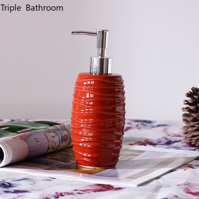 Ceramics Red Liquid Soap Bottle Container Hotel Hand Soap Dispenser Bottle Bathroom Accessories Wristband Hand Dispenser