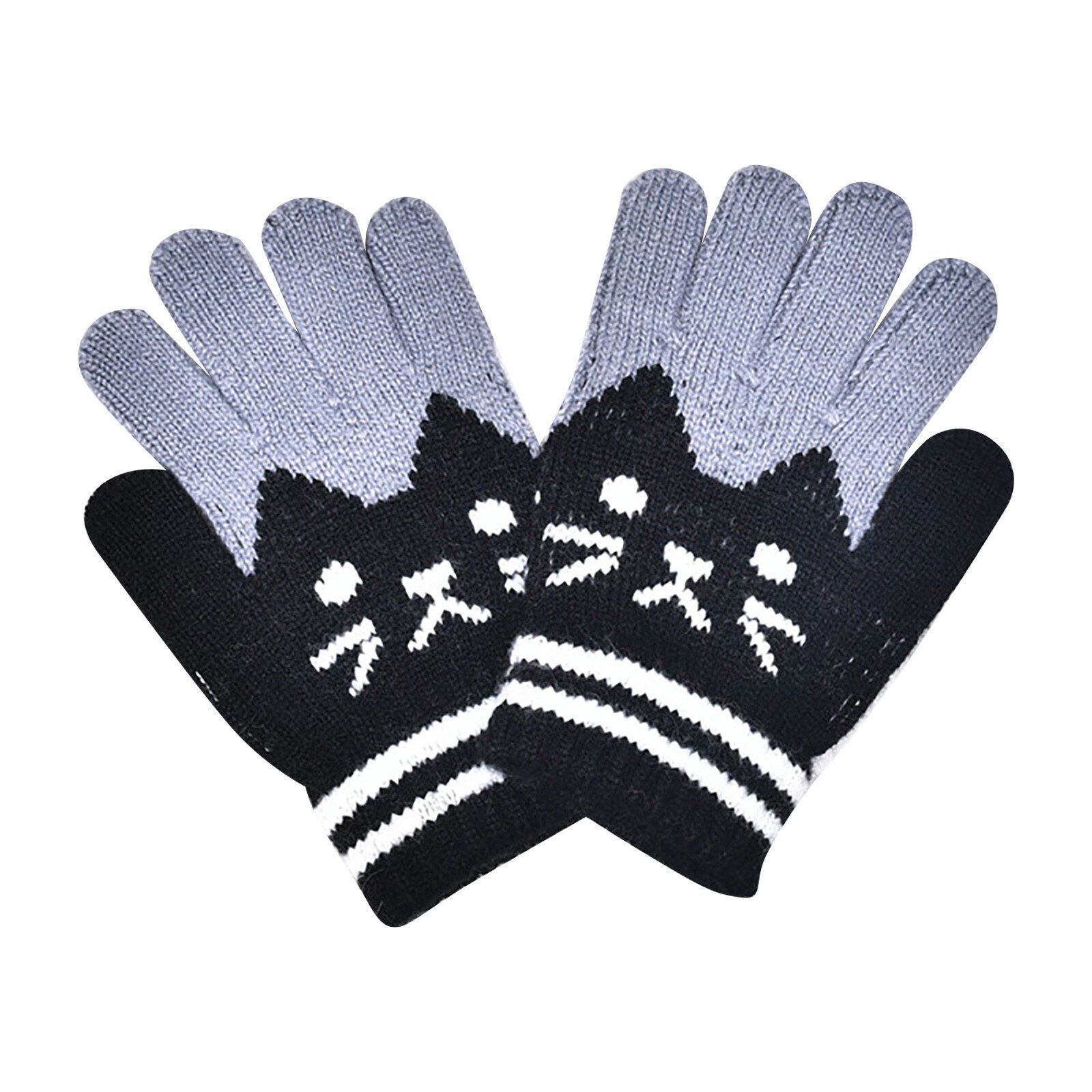 Karikatur Baby Handschuhe freundlicher Kaschmir Niedlich Katze Acquard weben Warme Gestrickte Handschuhe перчатки: schwarz 