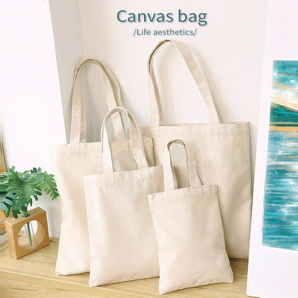 DIY Blank Canvas Shopping Bag Eco Reusable Foldable Shoulder Bags Beige Unisex Causal Handbag Tote Bag