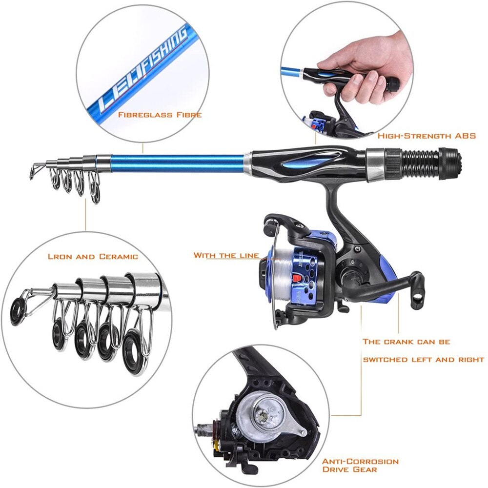 Kids Fishing Rod and Reel Combo Full Kit 1.3M/1.5M /1.7MTelescopic Fishing Pole Fishing Gear Spinning Reel for Beginner Youth