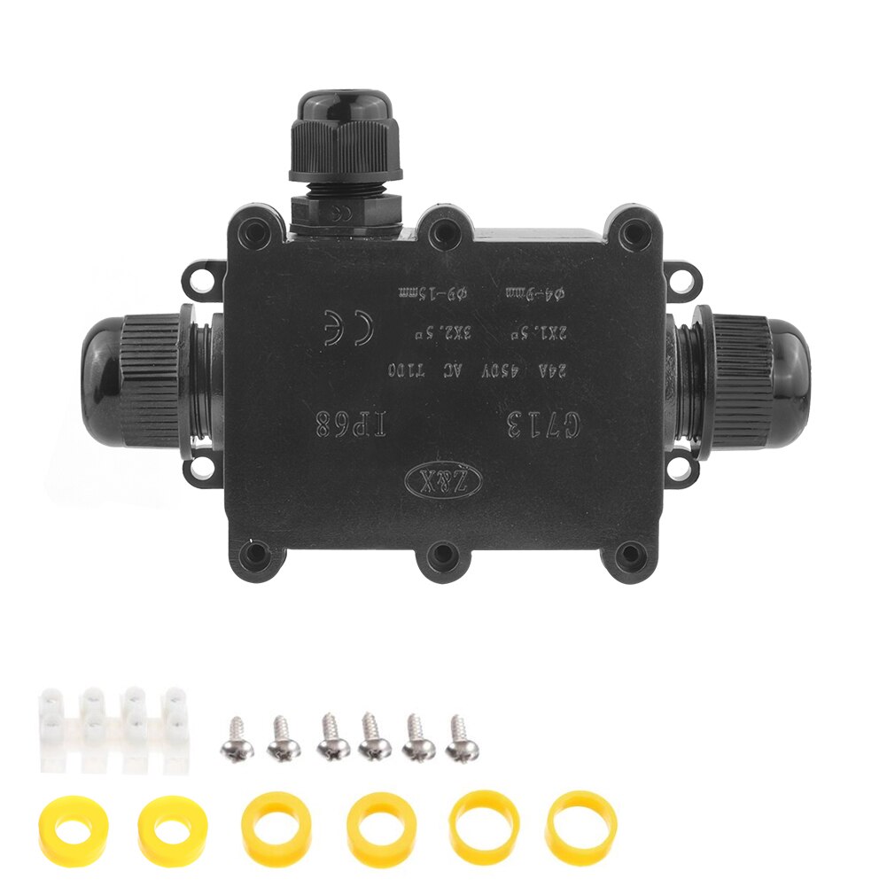 IP68 Waterproof Junction Box Electrical Enclosure Cable Connecting Terminal Block Waterproof Box Black Cable Junction Box: 3 Way