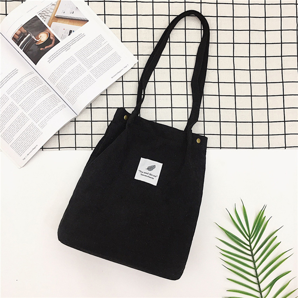 Vrouwen Zakken Corduroy Bakken Tas Vrouwen Schouder Handtassen Grote Capaciteit Boodschappentassen Casual Effen Kleur Shopper Strandtas: Black