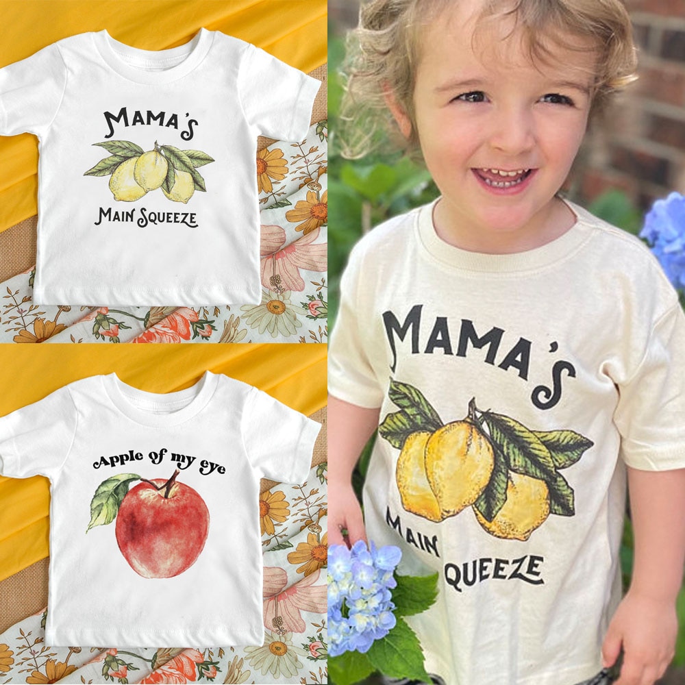 Mama's main squeeze kinder t-shirt versgeperste kinder t-shirt citroen squeeze kinder t-shirt baby t-shirt jongens meisjes unisex topjes
