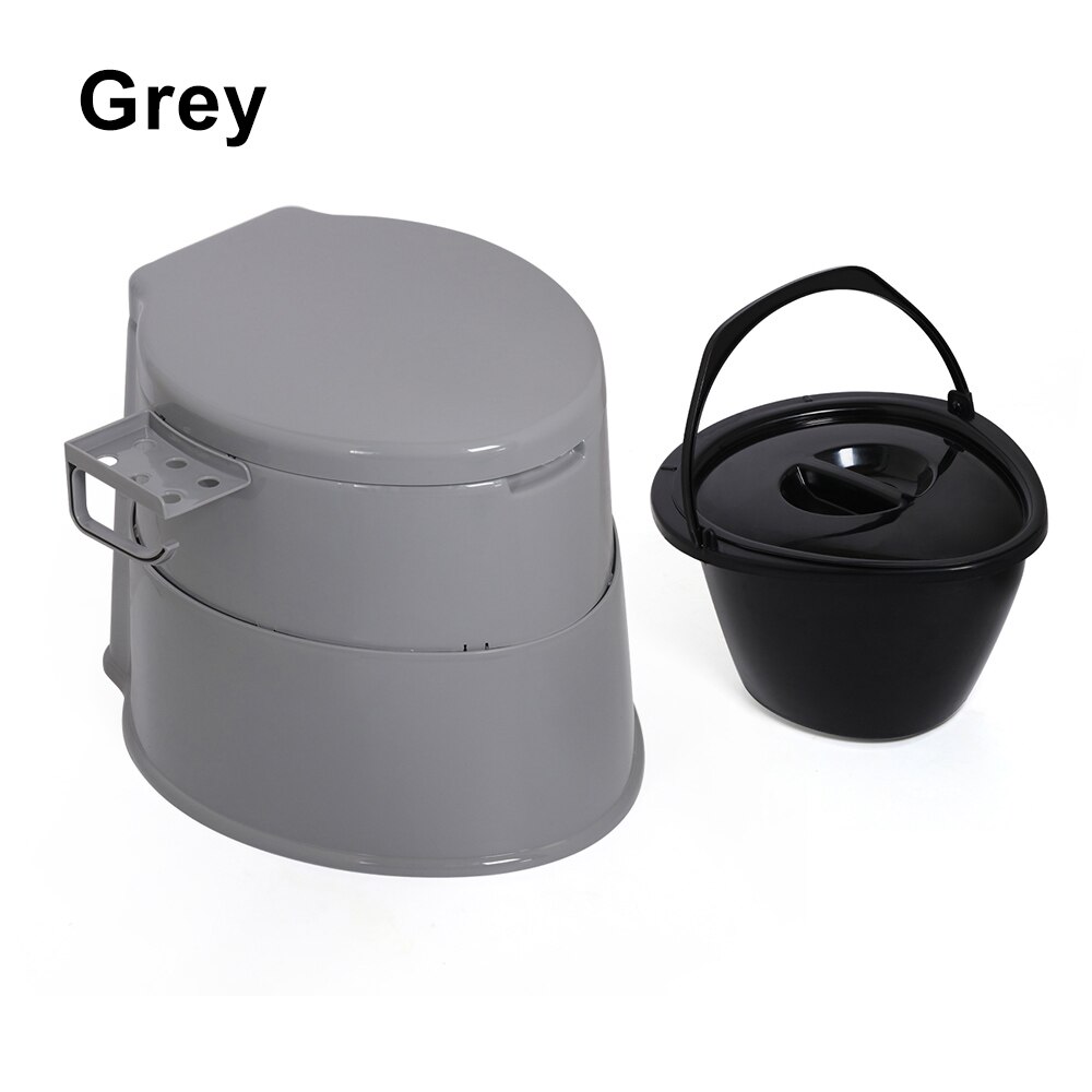 1Set Portable Toilet Movable Travel Camping Commode Squatting Potty Outdoor Pregnant Flush Potty with Paper Roll Holder: grey