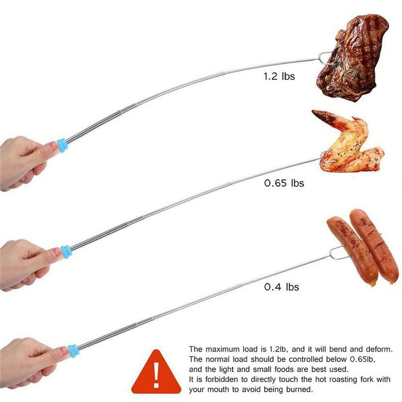 5 Stks/set Roosteren Vork Stok Roestvrij Staal Houten Handvat Telescopische Spies Als Grillen Gereedschap Voor Thuis Keuken Achtertuin Bbq
