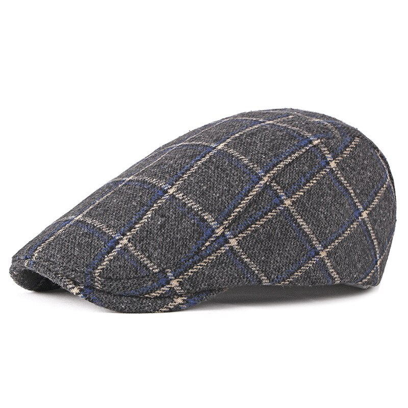 Gorro de boina estilo Retro para hombre y mujer, boina con visera de pintor, a cuadros, en espiga plana, Otoño e Invierno: Negro