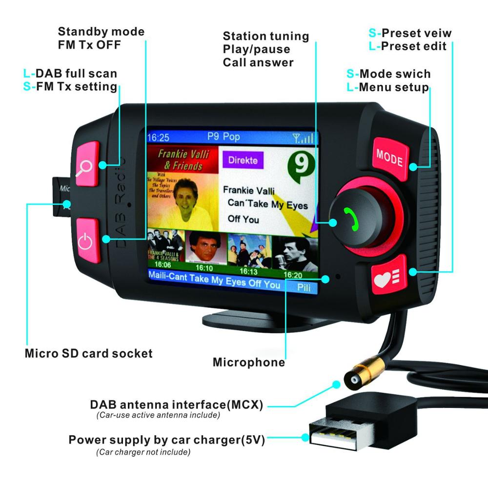 Auto Dab + Radio Ontvanger Met Antenne Dab Adapter Fm-zender Handsfree Muziek Car Audio Kit MP3 Speler 2.4 &quot;Kleurrijke Display