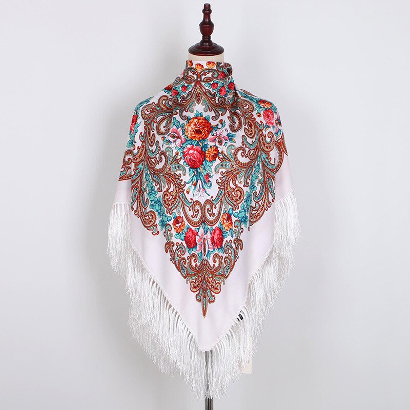 Rysk halsduk ukrainska fransade sjalar traditionella blommiga polska kvinnor hals huvud wrap vintage antik huvud hijab scarf poncho