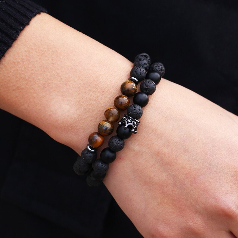 3Pcs/Set Handmade Beaded Bracelet For Men Jewelry Hematite Stone Women Men Elastic CZ Ball Bracelet Sets: ZJ3112