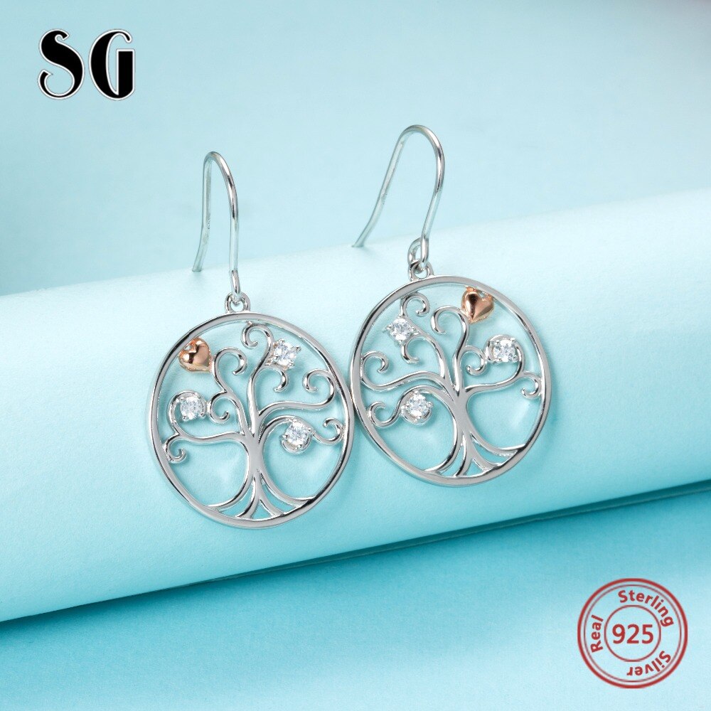 SG baum des lebens baumeln ohrringe authentische 925 Sterling silber schmuck, der für frauen Kostenloser