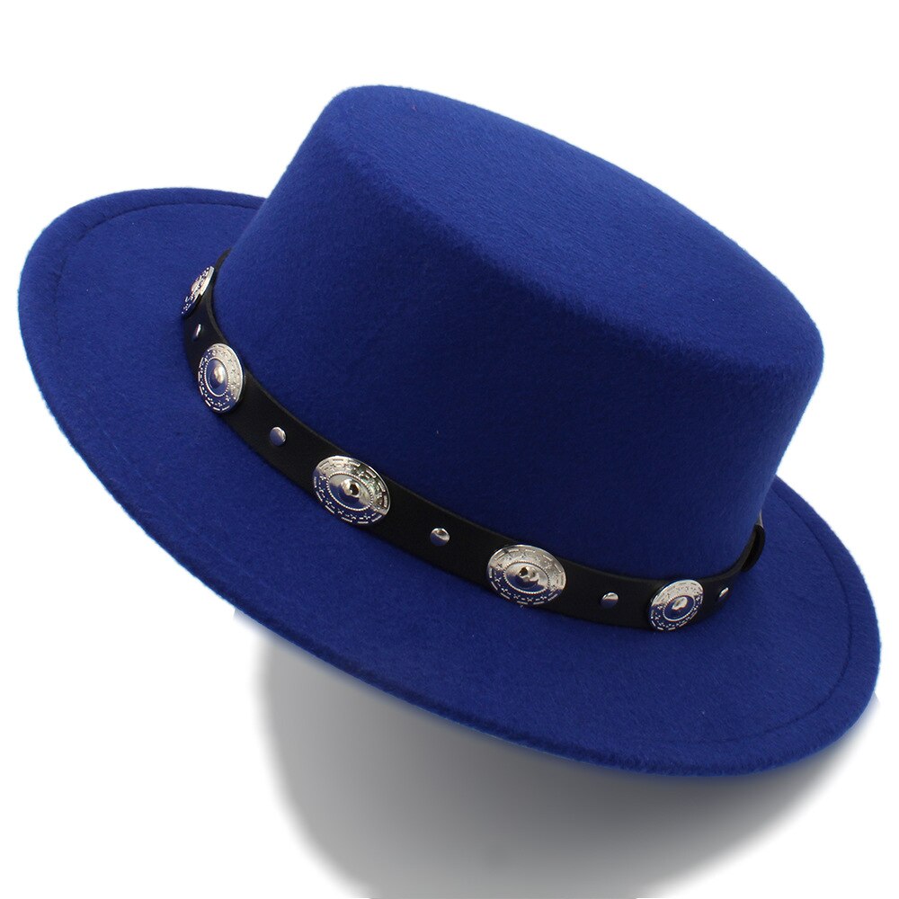 Ull kvinner flat homburg fedpra lue vinter høst dame lue ull svinekjøtt pie båtlue med punk belte
