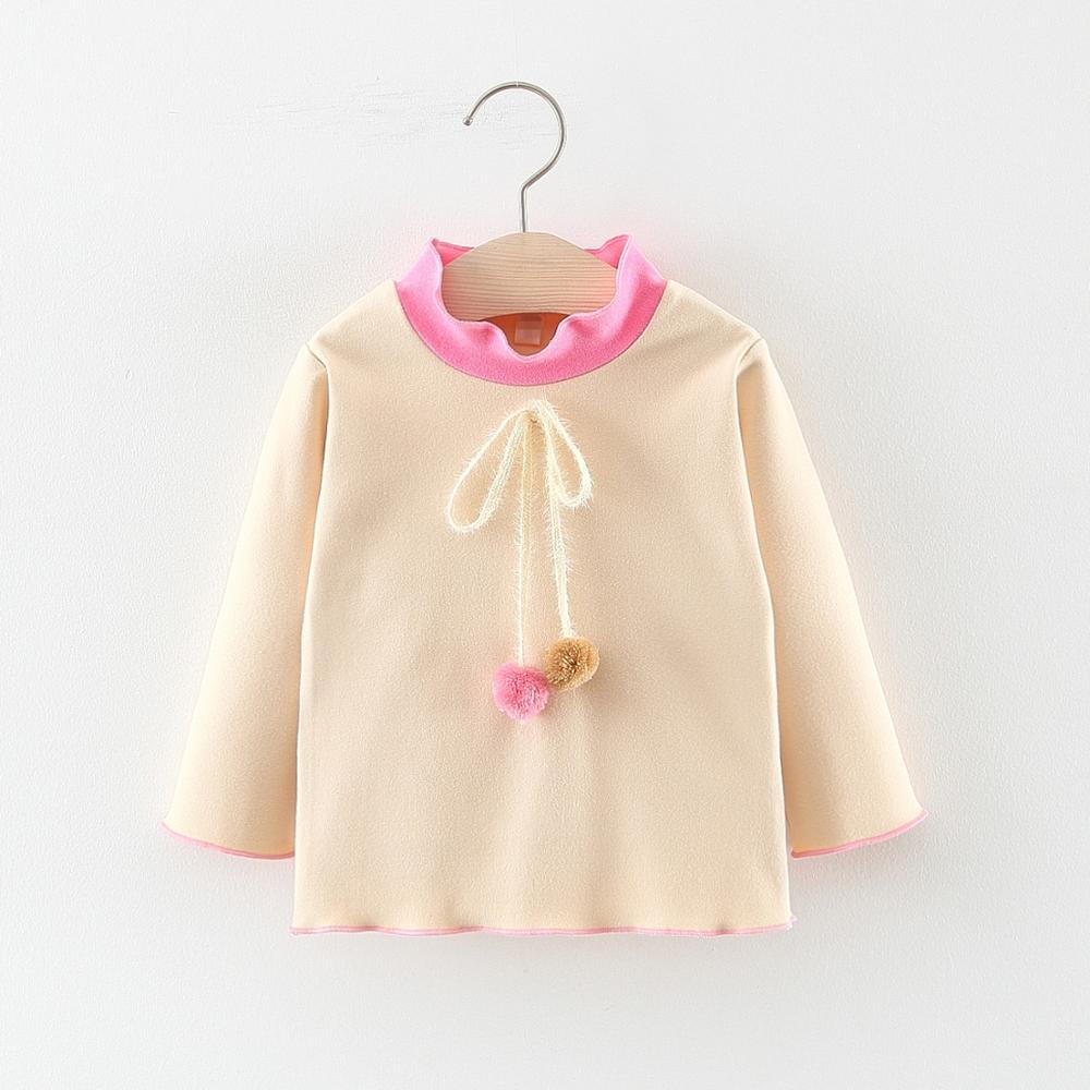 Herfst Winter Baby Meisjes Cotton Lange Mouwen Solid Kwasten Bal Dikke Fleece Prinses Party T-shirt Tops Baby Kids Kleding: Beige / 18m