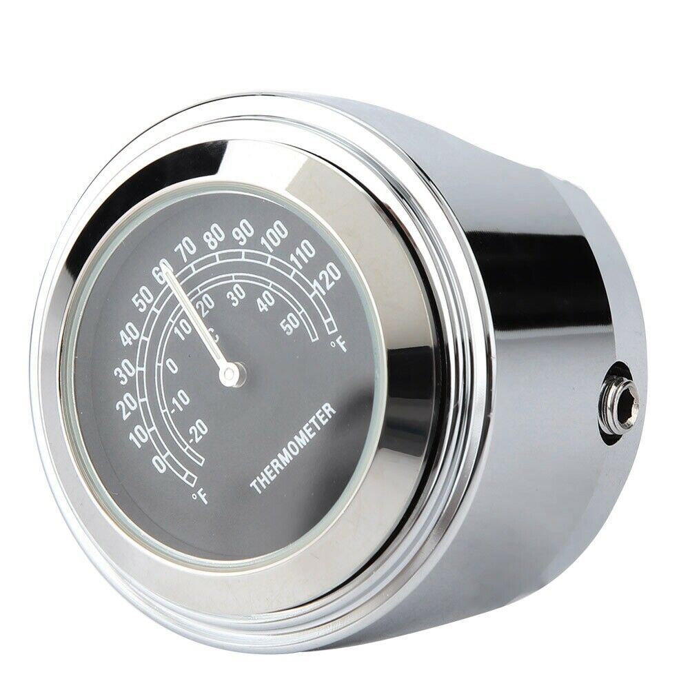 Motorcycle Front Chrome Waterproof 7/8" 22mm Handlebar Mount Temp Thermometer Clock Watch Instruments for Most Models