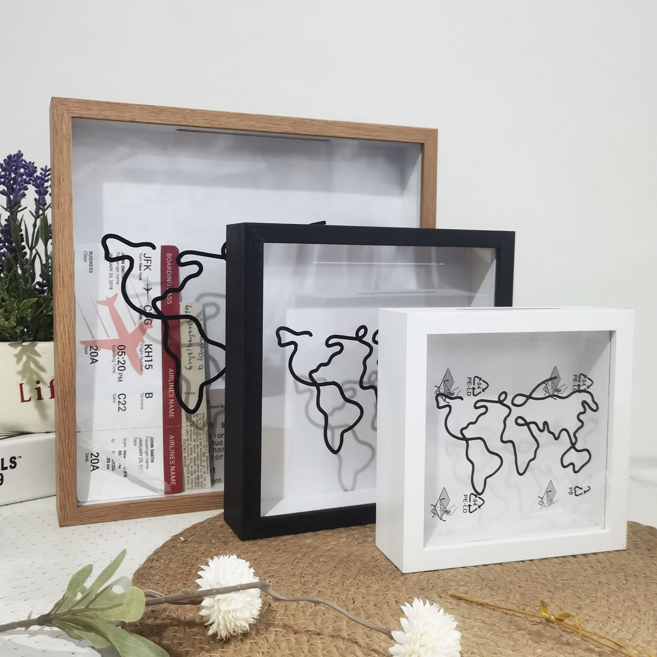 Cadre photo Shadow Box avec fente supérieure – Affichage de billets/mémories, cadre photo pour souvenirs de voyage et collection de souvenirs
