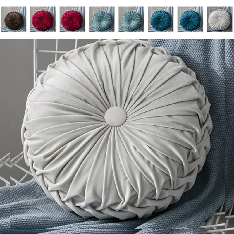 Velvet Pleated Futon Round Floor Cushion Pillow Pouf Throw Home Sofa Decor 33x11cm