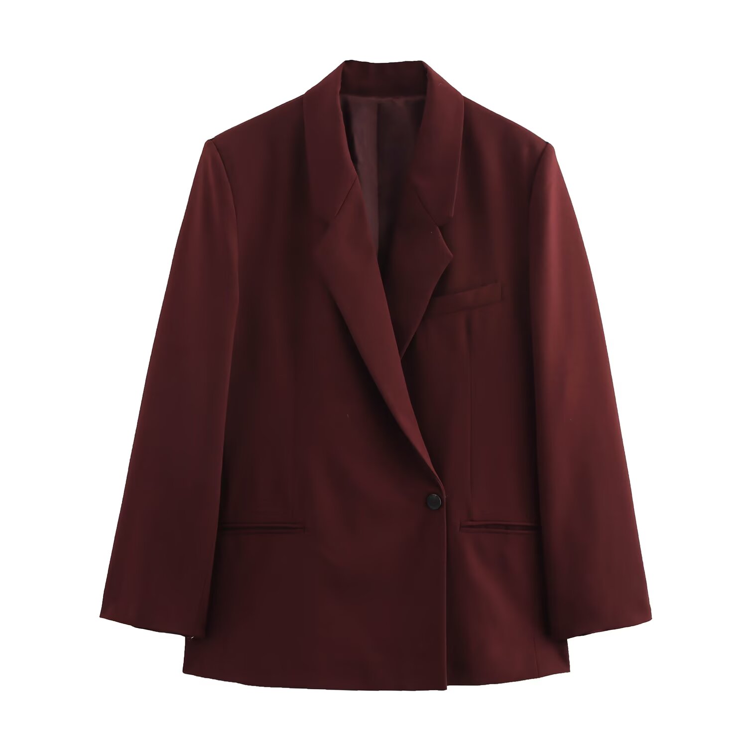 Neue europäische und amerikanische Damenbekleidung. Einfache und vielseitige zweireihige, lockere Freizeitanzugjacke: L / Rotwein