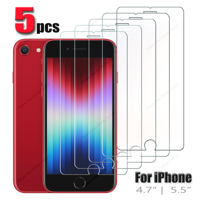 5Pcs Beschermende Glas Voor Iphone 7 6 Plus 6S 8 Plus SE2 Se 3 2 SE3 Screen protector Voor Iphone Se 2022 Glas Niet Volledige Cover