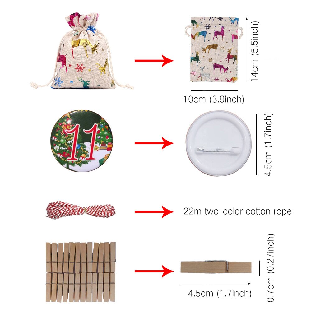 Christmas Advent Calendar Bags Set Hanging Advent Calendar Decoration Ornaments DIY Christmas Embellishments With Clips