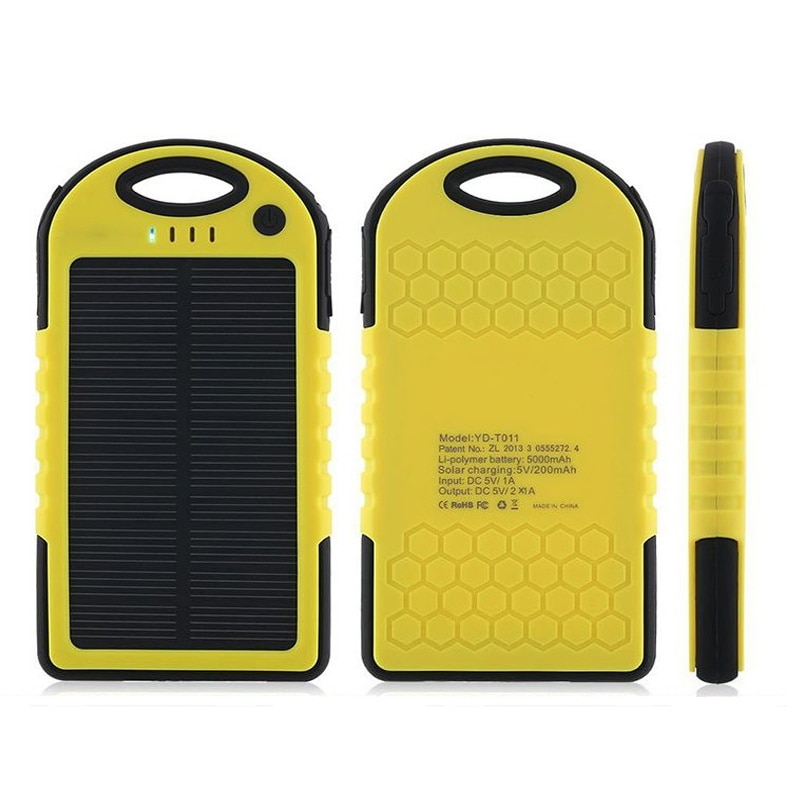 Universal solar power bank 5000mah Portable Waterproof Solar charger Dual-USB Solar battery Charger for iphone samsung all phone
