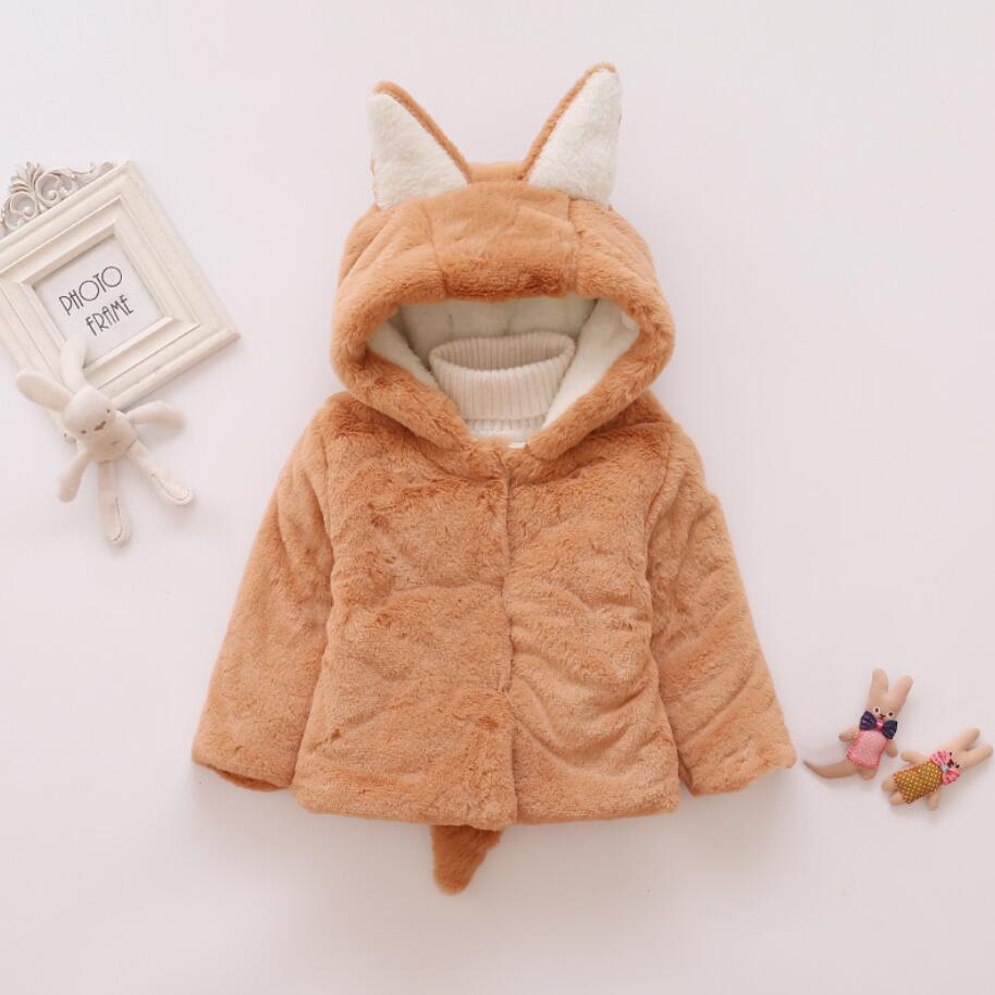 Baby Meisje Jas Baby Meisjes Hooded Fluwelen Meisje Warme Fleece Fluwelen Jas Baby Jas Winter Cartoon Staart jas: Caramel color / 3T
