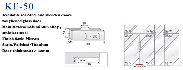 304 KE-50 Roestvrij Staal Glazen Deur Patch Montage Lock Patch Bodem Patch Glasklem Voor Glazen Deur