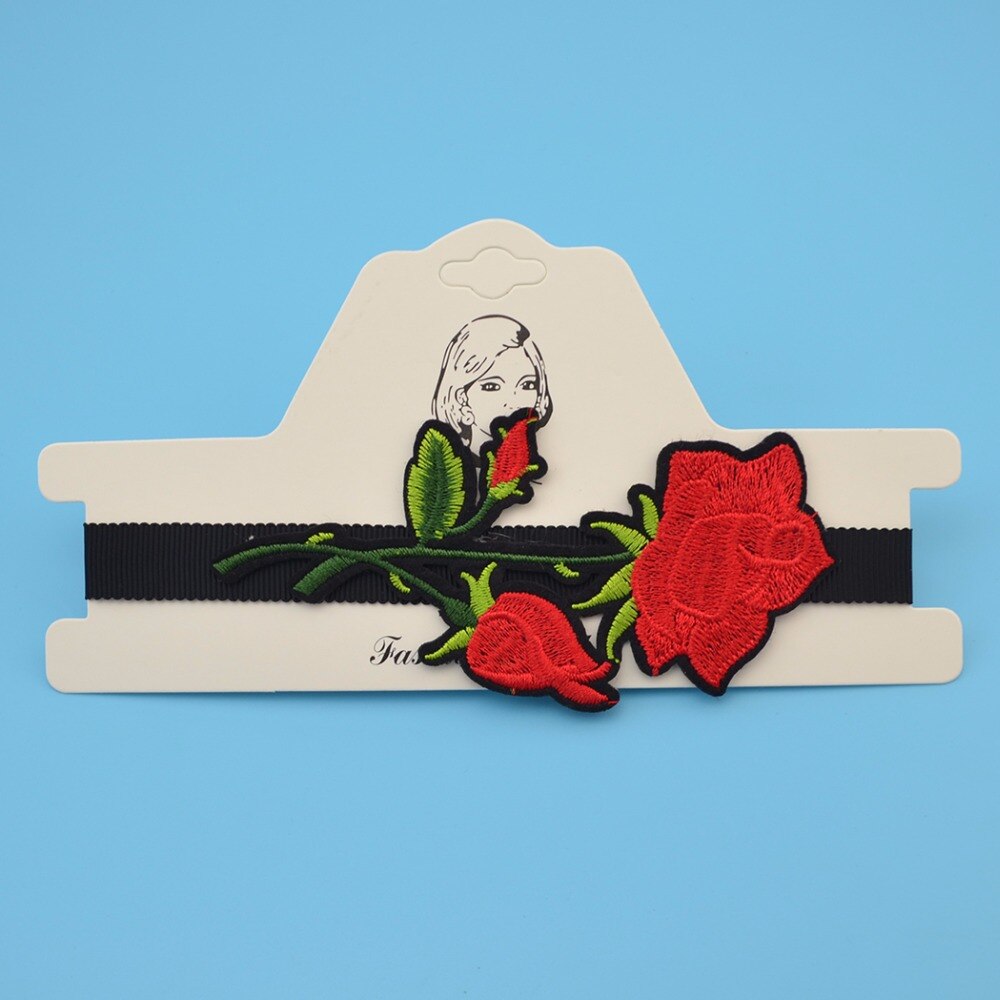 Boho Red Flower Thread Black Velvet Choker Necklaces For Charm Women Jewelry