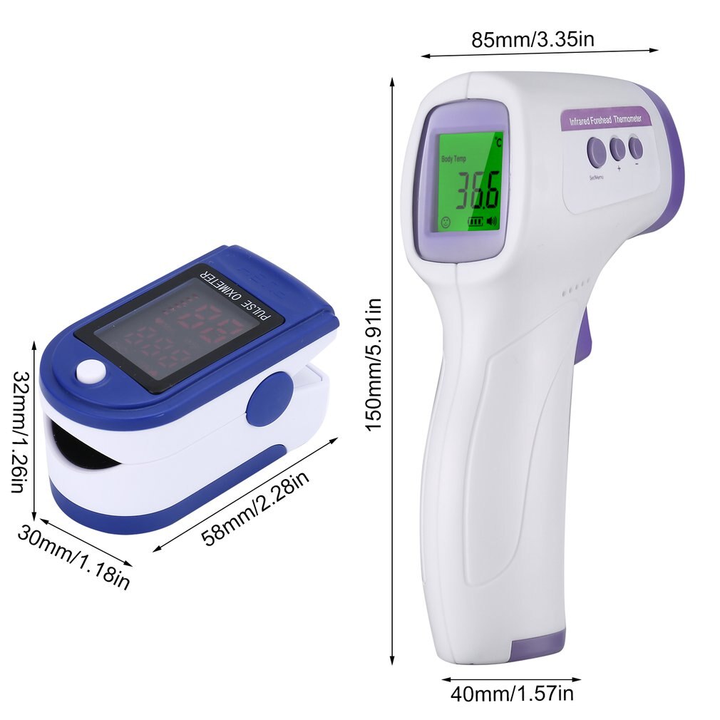 Draagbare Bloed Zuurstof Vinger Pulse Digitale Vingertop Oximeter Zuurstofverzadiging Meter Vinger Monitor Oximetro + Thermometer